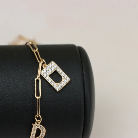 "Rose Gold Designer Bracelet with CZ Letter D Charms, XPBL0848 - Picture 8 of 12